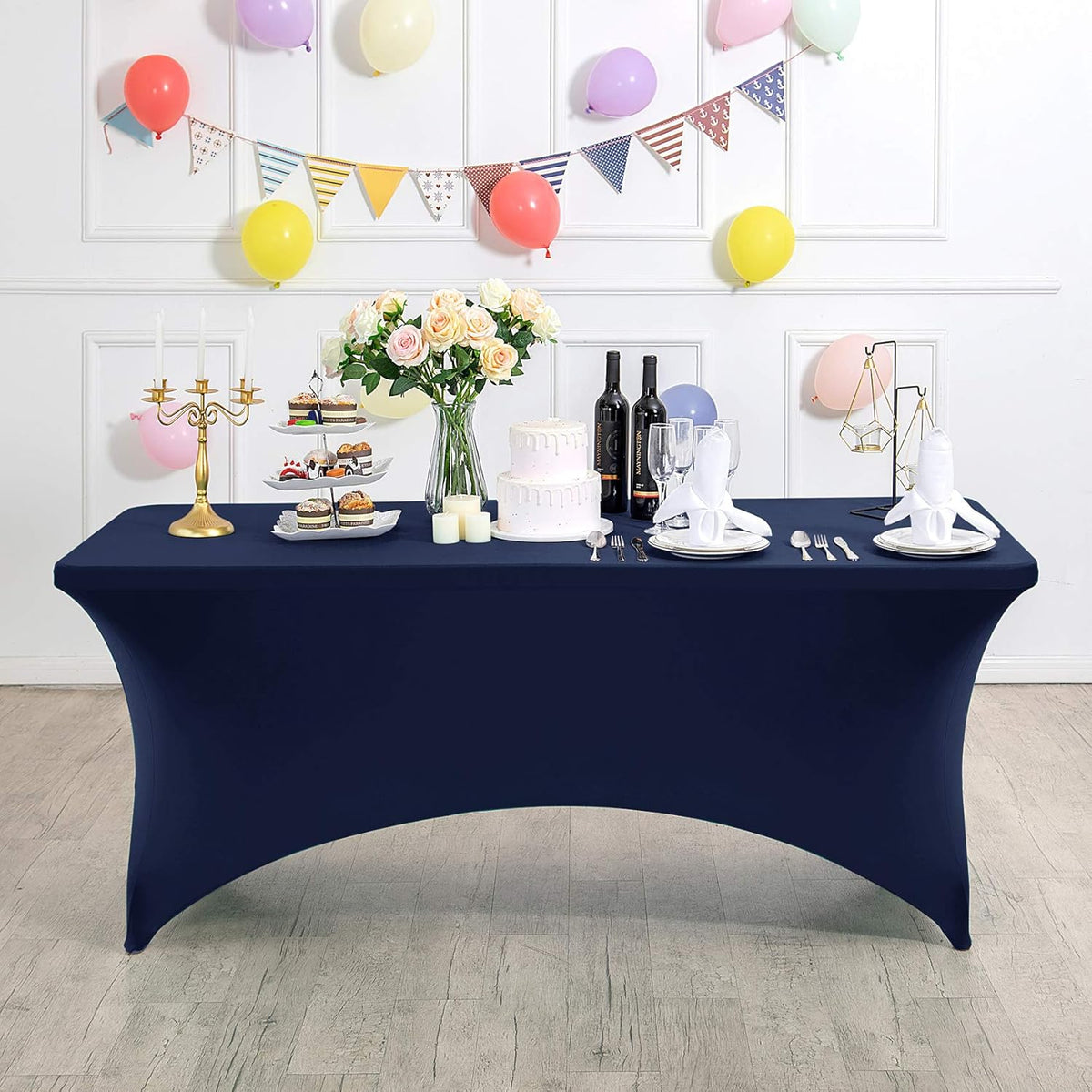 Spandex Table Cover for 6Ft or 4fT or 8ft Table Universal Fitted Stretch Tablecloth for Party, Banquet, Wedding and Events-Navy