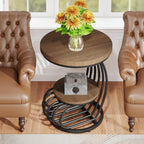 Tribesigns Round End Side Table: 2 Tiers Side Table Set of 2, Vintage End Table for Living Room, Small Bedside Table Accent Table with Arc-Shaped Frame, Light Brown