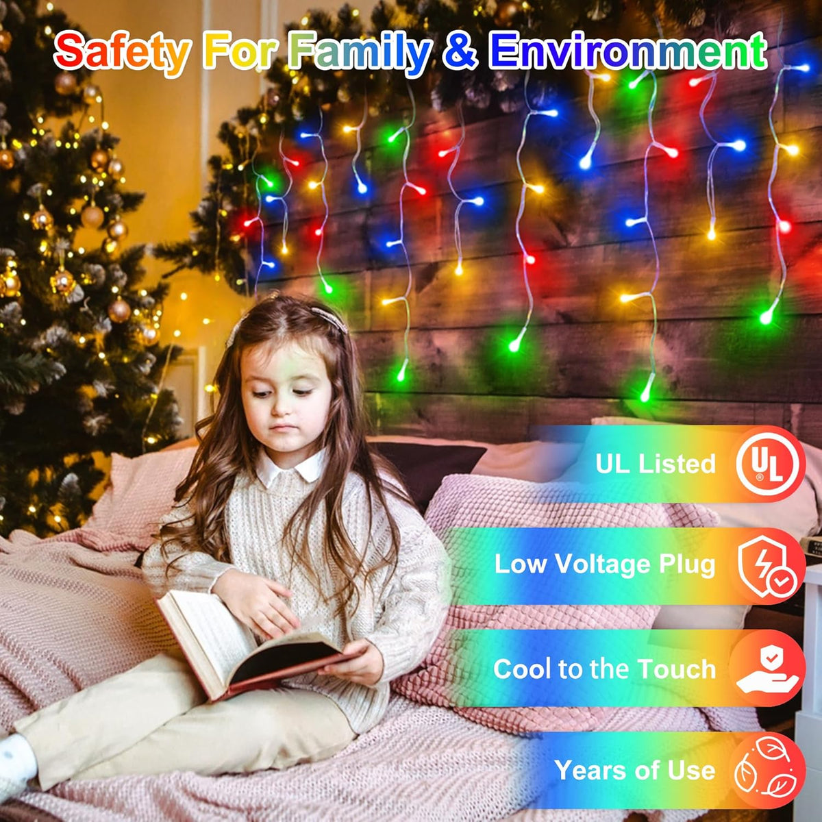 648 LED Christmas Lights with 144 Drops, 66ft 8 Modes Christmas String Lights Outdoor, Waterproof Christmas Decorations Fairy Lights with Timer Memory for Xmas Party Patio Window Fence Multicolor