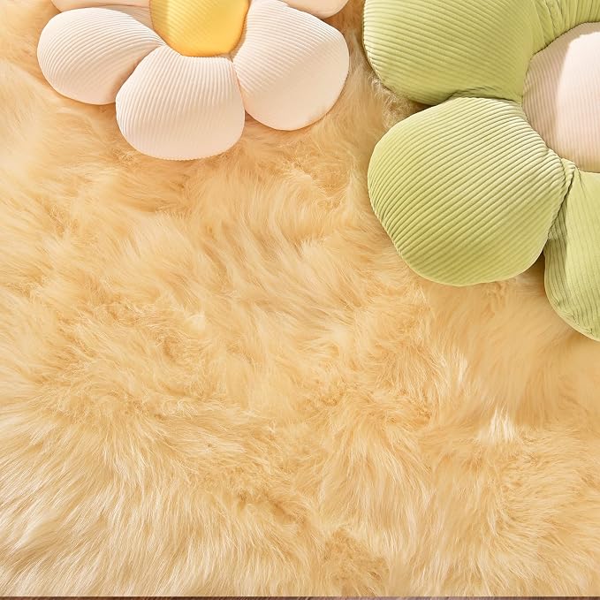 Latepis Yellow Rug for Bedroom Runner 2x5 Washable Faux Sheepskin Fur Rug - Image 5