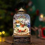 Christmas Snow Globe Lantern Water Glittering Snowman & Train with Music & Timer, USB Lined/Battery Operated Lighted Lantern for Christmas Festival Decoration Gifts