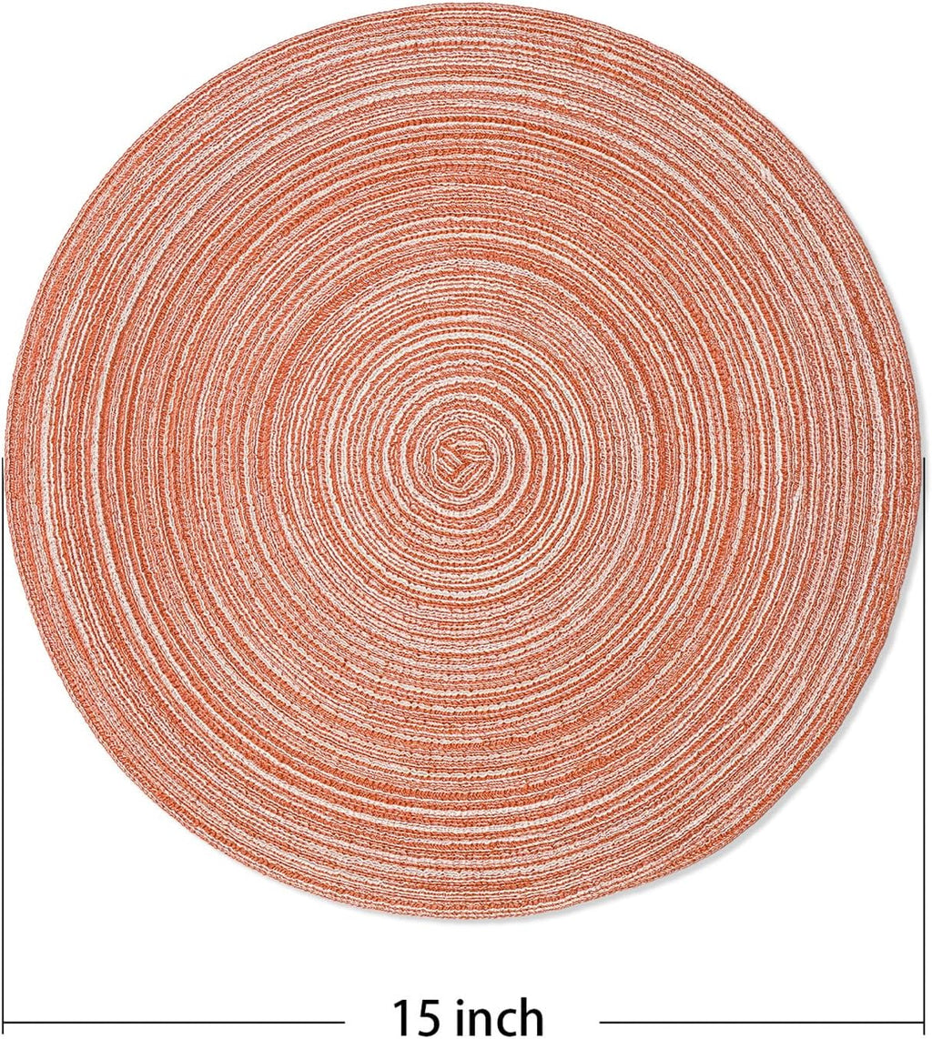 AHHFSMEI Round Braided Placemats Set of 6 Round Table Mats for Dining Tables Natural Woven Heat Resistant Place mats 15 Inch (Light Orange)