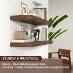 Floating Shelves - 2 Large Wall Mounted Shelves with Invisible Brackets, Long Wood Floating Wall Shelf for Living Room, Bedroom, Kitchen (Brown, 48" W x 9" D x 1.5" H)