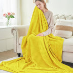 BEDELITE 3D Ribbed Jacquard Yellow Fleece Twin Blanket - Image 4