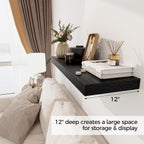 Black Floating Shelves 36 Inch Long, 12 Inch Deep Floating Shelves for Wall, 36 x 12 Shelves for Wall Storage & Display, 2" Thick Floating Shelf for Bathroom, Living Room, Bedroom, Set of 1