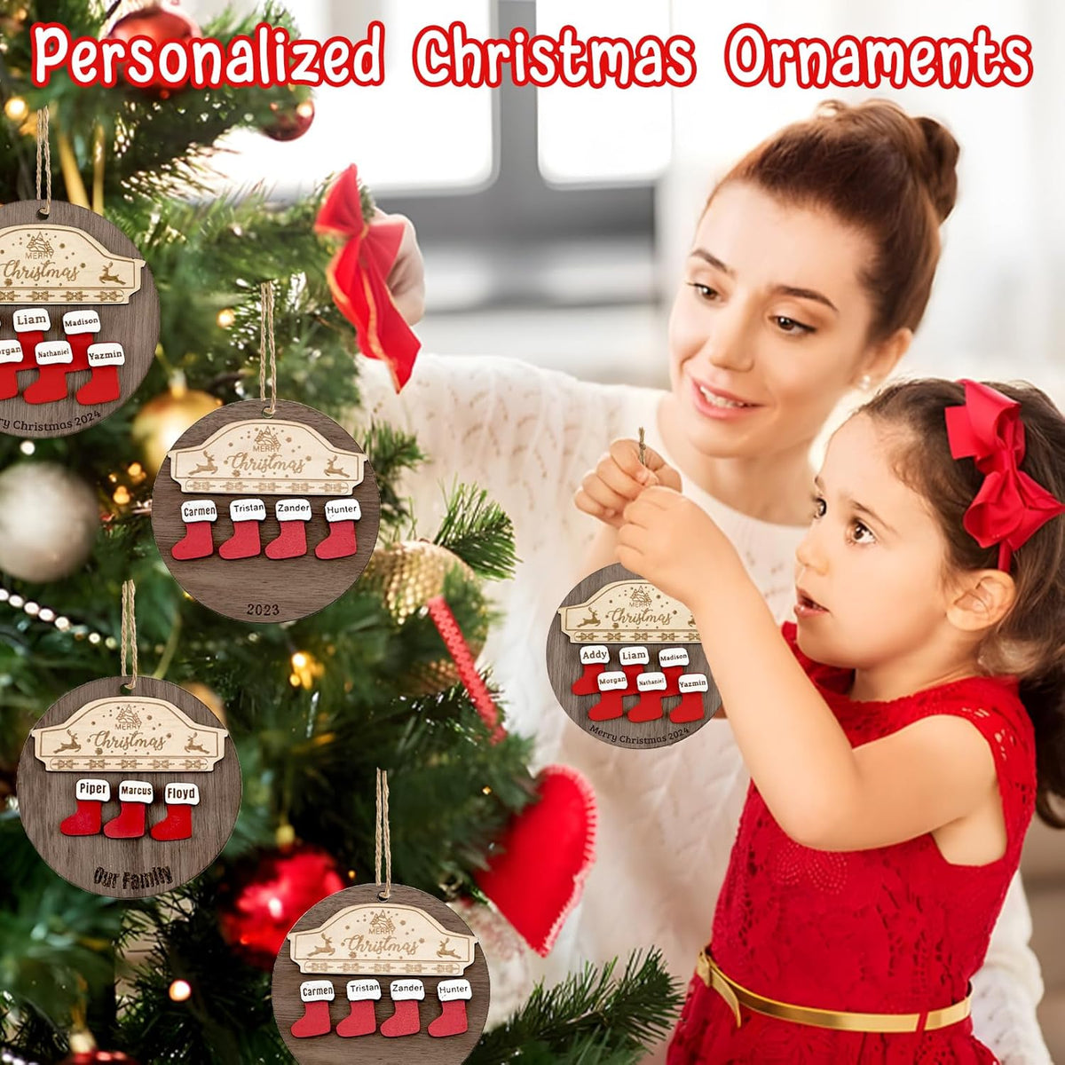 Personalized Christmas Ornaments 2025 with Names,1-7 Names Custom Ornaments for Christmas Tree Personalized Xmas Ornament Gifts for Family