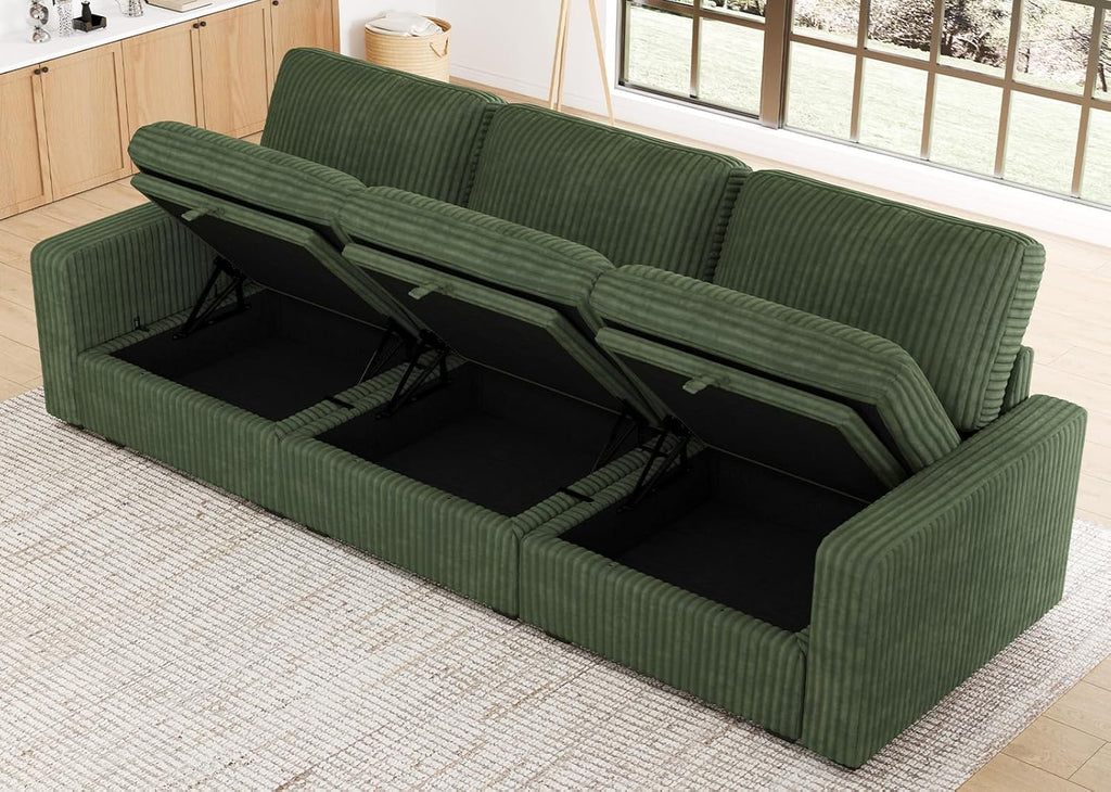 Belffin Modular Sectional Sofa with Storage Ottoman, Oversized Cloud Couch Sectional with Extra Deep Seat, Comfy 3 Seater Sectional Couches for Living Room, Plush Corduroy Green