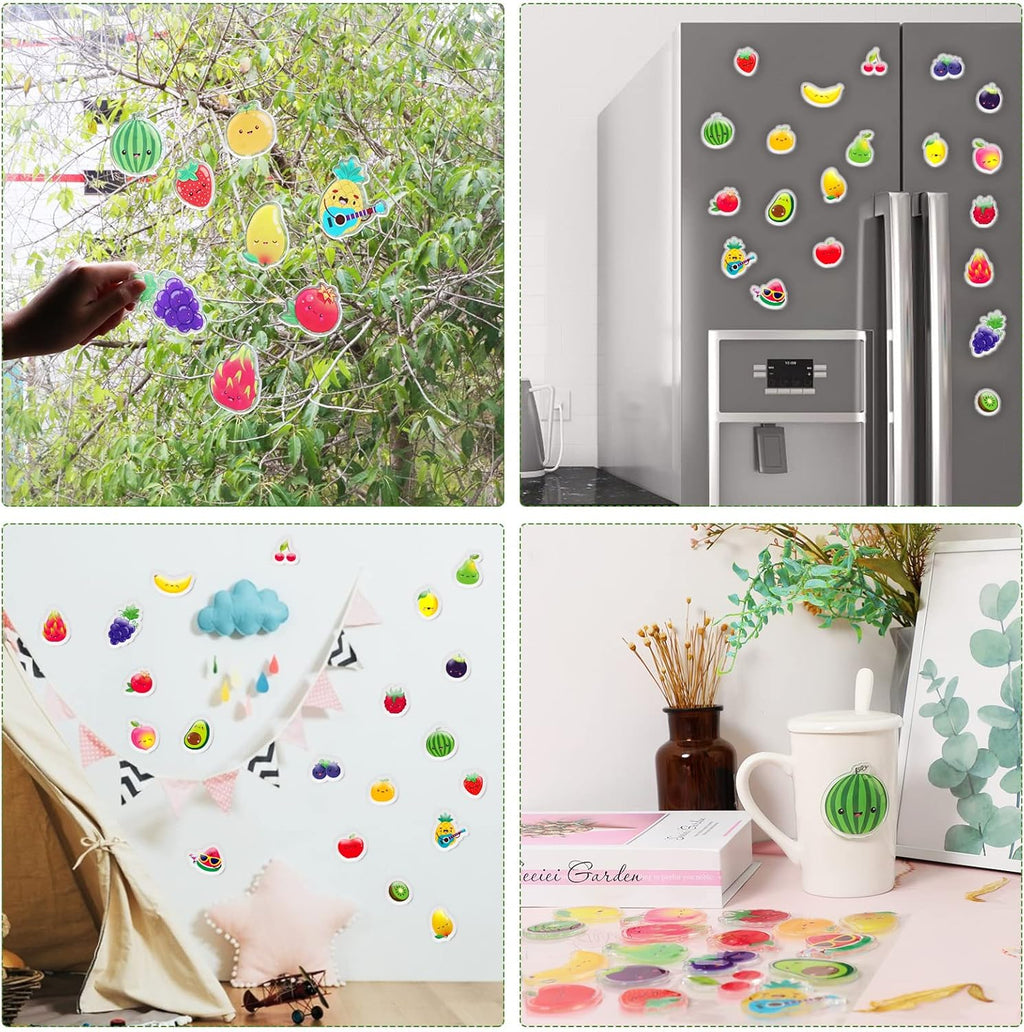 20 PCS Fruits Thick Gel Clings Fruits Window Gel Clings Decals Stickers for Kids Toddlers and Adults Home Airplane Classroom Nursery Party Supplies Decorations Removable and Reusable