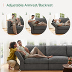 HONBAY Modular Sectional Sofa with Storage Corduroy U Shaped Sofa Modular Sectional Couches for Living Room,Dark Grey