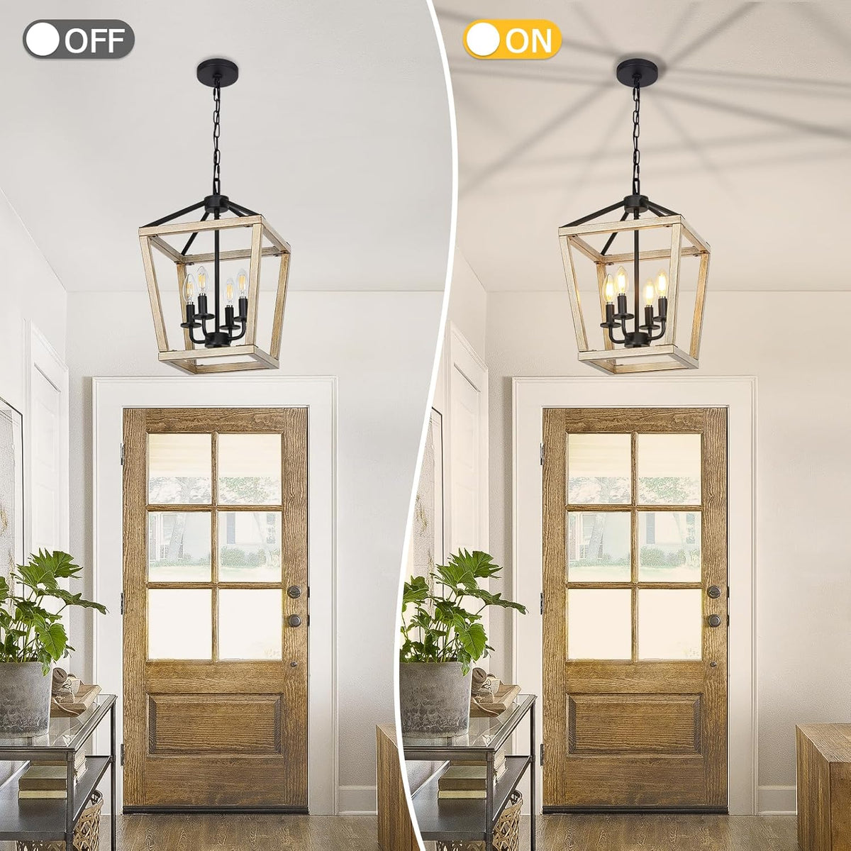 4 Light Chandelier Fixture, Farmhouse Light Fixtures Geometric Metal Cage Modern Ceiling Light with Adjustable Height, E12 Base Hanging Lights for Kitchen Island, Dining Room, Living Room, Indoor