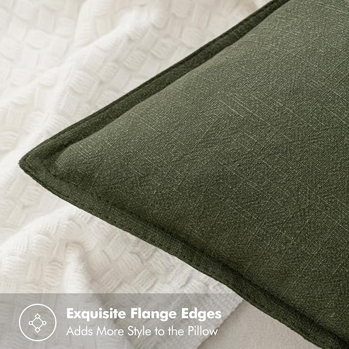 MIULEE Decorative Linen Pillow Covers 20x20 Inch Dark Olive Green | Boho - Image 2