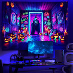 AOHMPT Glow-in-the-Dark Halloween Tapestry - UV Reactive Black Light Wall Hanging Decor for Spooky Parties, Bedroom, Living Room (Witches, 79L x 59W, Unframed)