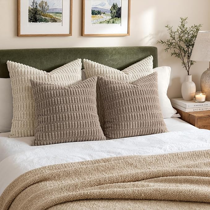 MIULEE Corduroy Decorative Throw Pillow Covers 16x16 Light Brown Pack of 2 | - Image 5