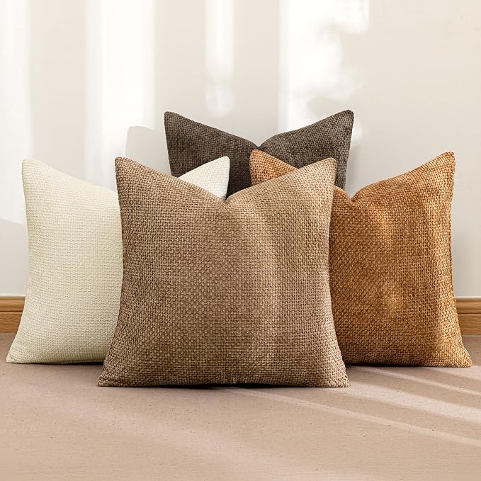 MIULEE Soft Decorative Chenille Fall Pillow Covers Brown 20x20 Pack of 4 | - Image 2