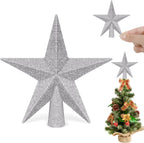 1PCS Tree Topper, 4" Star Christmas Tree Topper Glitter Sliver, Mini Bethlehem Star Xmas Shatterproof Tree Topper Decorations, Waterproof Christmas Decor for Holiday Home Indoor & Outdoor Ornament