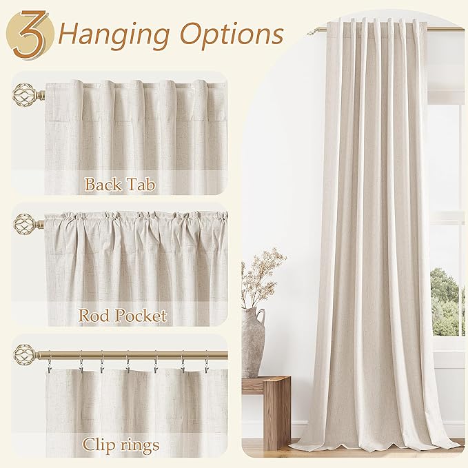 100% Blackout Linen Curtains 100 Inch Length 2 Panels Set - Image 5
