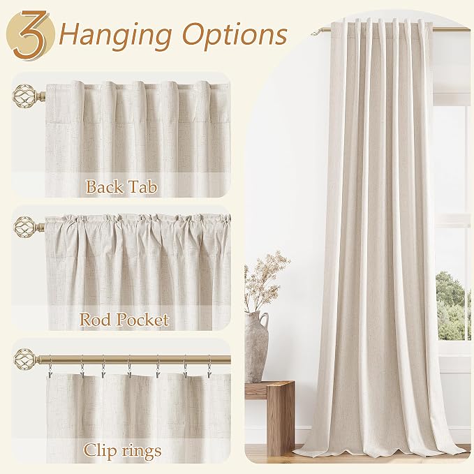 100% Blackout Linen Curtains 105 Inch Length 2 Panels Set - Image 6