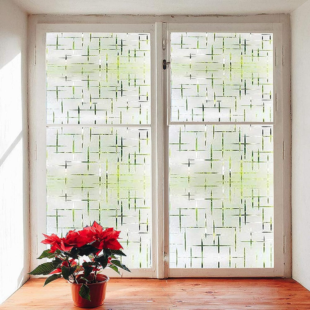 Finnez Frosted Window Film Non-Adhesive, Frosting Privacy Film for Glass Windows, Self Static-Cling Decorative Window Cling for Home Office UV Protection Cross Pattern, 29.5 x 118.1inches