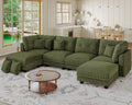LLappuil Modular U-Shaped Sectional Sofa with Storage, 6-Seat Convertible Corduroy Couch with 6 Back Cushions & 6 Throw Pillows, Large L-Shaped Sofa for Living Room, Green