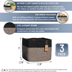 NaturalCozy Storage Cubes 9”x9”x7”Cotton Rope Woven Baskets for Organizing 3-Pack | 9 Inch Cube Storage Bin | Small Basket for Shelf Nursery, Pantry, Decorative Plant, Bathroom Closet, Toy Gift