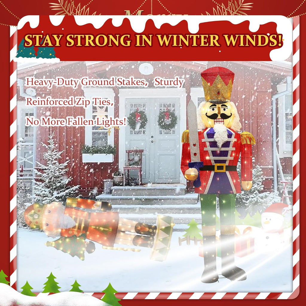 61Inch Nutcracker Christmas Decor Outdoor with LEDs 5 Feet Lighted Large Nutcracker Lighted Christmas Decorations Outdoor with Stakes & Zip Ties for Xmas Yard, Porch, Lawn
