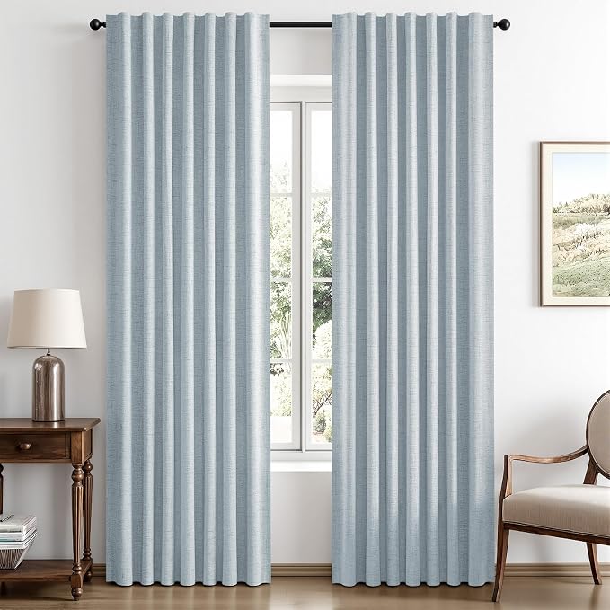 MIULEE 100% Blackout Linen Curtains 42 x 63 Inch Chambray Blue 2 Panels | by MIULEE