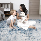 Area Rug Living Room: 8x8 Modern Washable Indoor Soft Carpet Blue | - Image 8