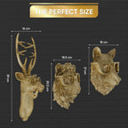 Luxicoze Gold 3pcs Animal Heads Wall Decor - Victorian-Style Lion Head, Bear Head, and Deer Head Wall Mount Decor, Adorned with Spectacles, Resin Home Decor Sculptures for Artistic Living Rooms, Animal Statue.
