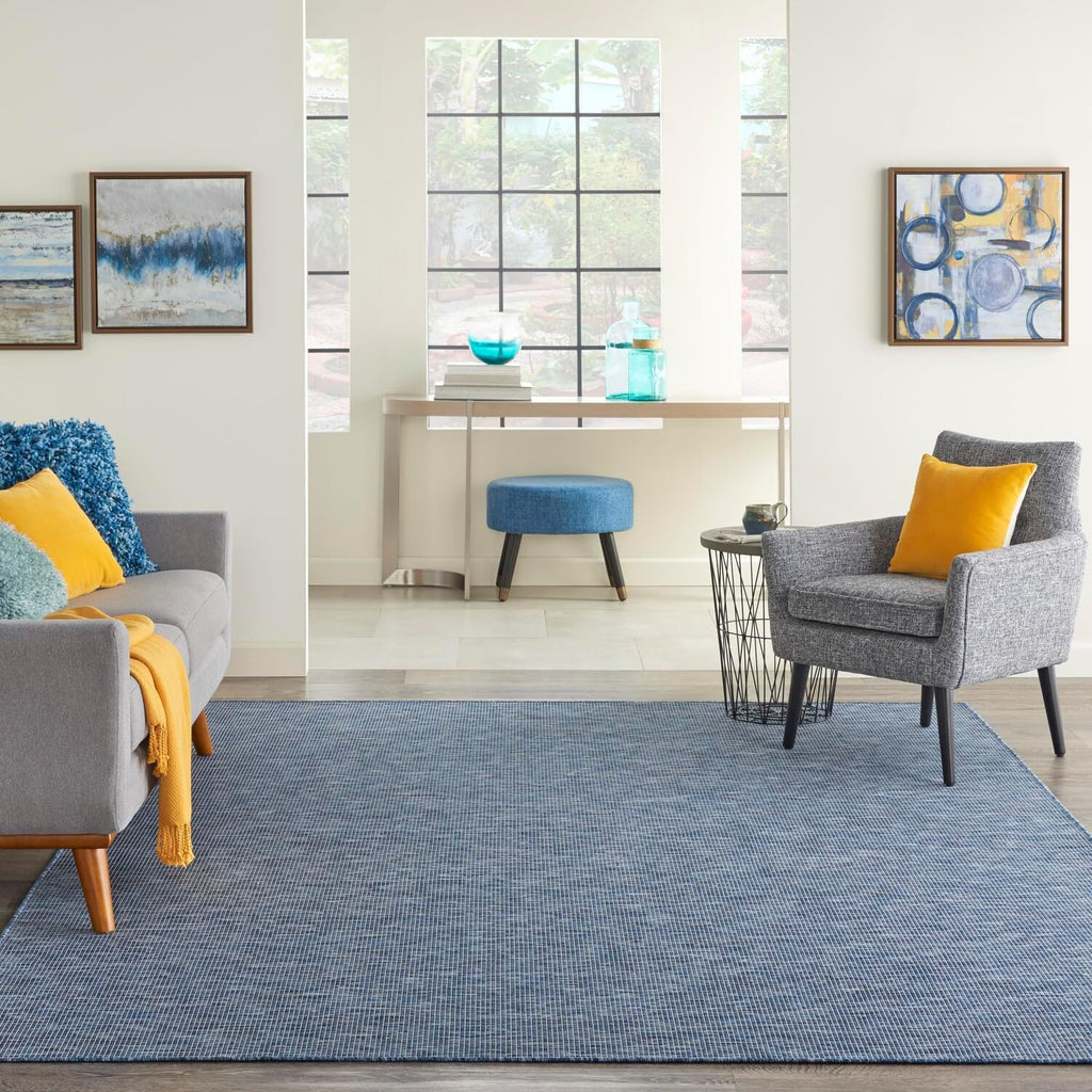 Nourison Positano Indoor-Outdoor Navy Blue 8' x 10' Area Rug, Easy Cleaning, Non Shedding, Bed Room, Living Room, Dining Room, Backyard, Deck, Patio (8x10)