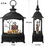 Halloween Snow Globe Lantern Haunted House Pumpkin Ghost Tree Crow Rip Dancing Bats with Timer, USB and Battery Powered 12 inch