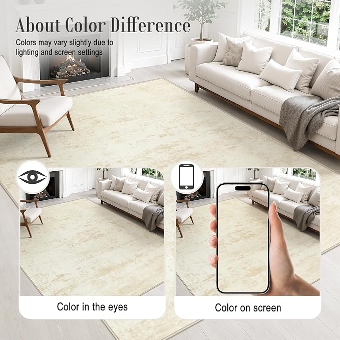 5x7 Area Rug Living Room: Modern Washable Indoor Soft Carpet Beige | - Image 6