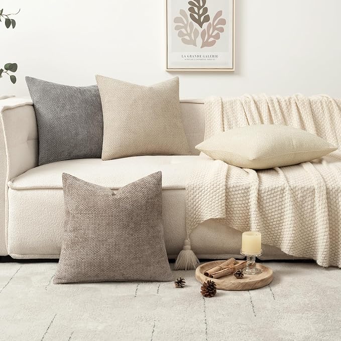 MIULEE Decorative Chenille Pillow Covers Neutral Beige 20x20 Pack of 4 | Modern - Image 5