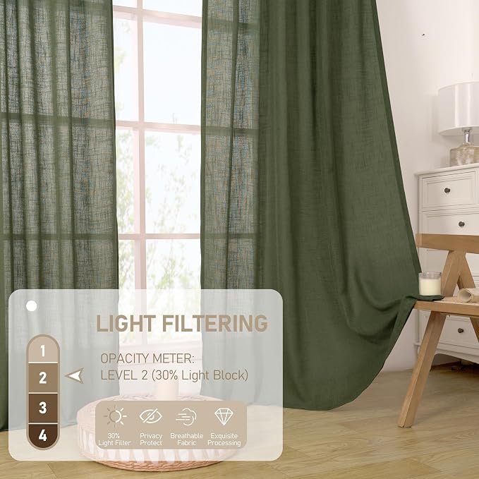 Sheer Linen Curtains 102 inches Long, Linen Textured Light Filtering Semi Sheer - Image 4