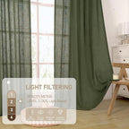 Olive Green Linen Window Sheer Curtains 30 Inches Long 2 Panels | Semi Sheer - Image 4