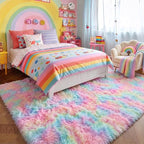 Amdrebio Rainbow Unicorn Large Fuzzy Rug 8x10 - Image 3