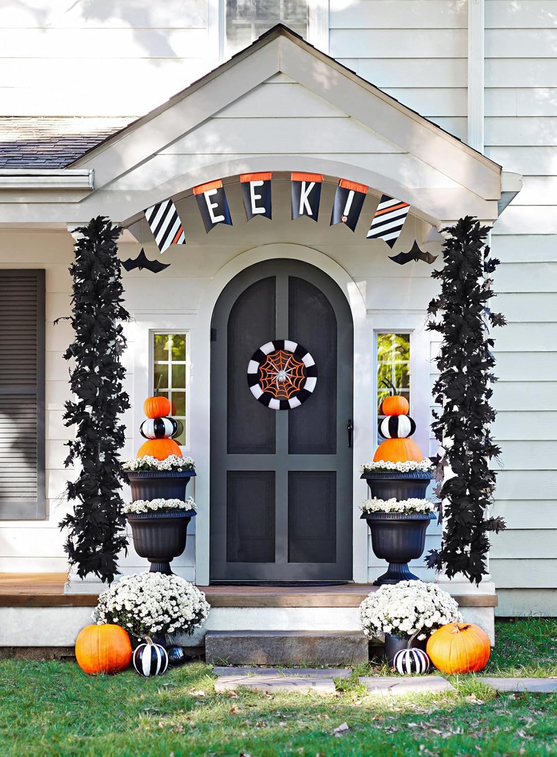 DearHouse 2 Pack Fall Maple Leaf Clearance, 5.9Ft/Piece Halloween Maple Foliage Garland Black Autumn Decor for Home Fireplace Party (Black)