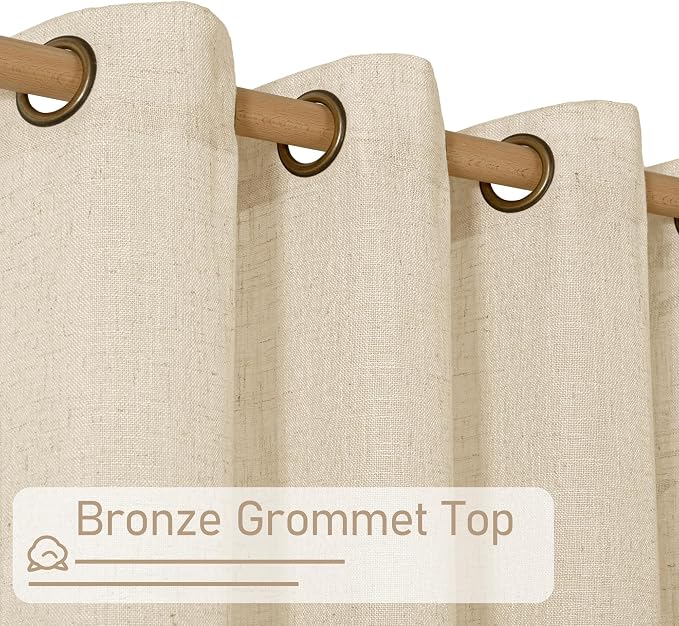 Natural Linen Curtains 80 inches Long 2 Panels Set, Bronze Grommet Thick - Image 3