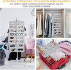 Freegrace Hanging Jewelry Organizer Revolving Hanger - Secure Zipper Closure - 25 Pockets,23 Hooks - Foldable Storage & Display Solution - For All Jewelry & Bijoux (Gray)