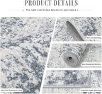 2.6x10 Washable Runner Rug:Modern Abstract Soft Carpet Blue Grey | - Image 5