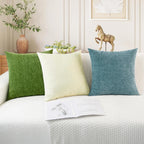CaliTime Throw Pillow Covers Decorative 24 X 24 Inches Pack of 2 Cozy Chenille Cushion Cases for Couch Sofa Bed Living Room Home Beige