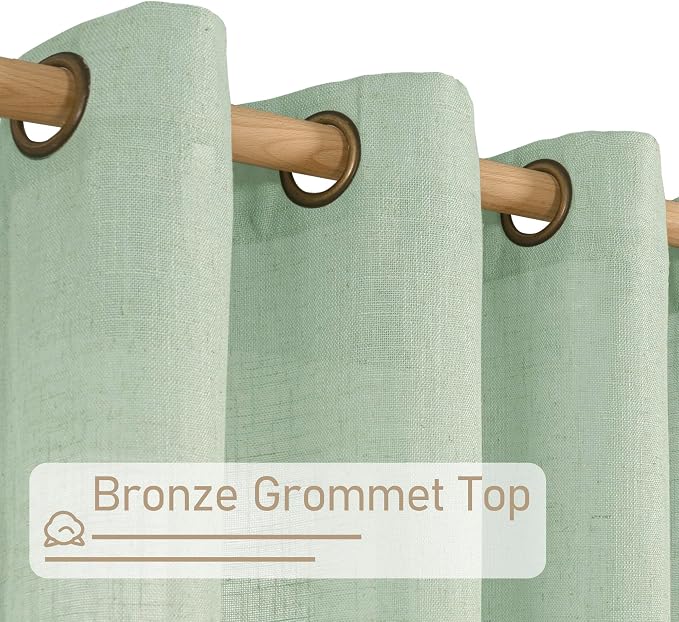 Fresh Green Linen Sheer Curtains 63 Inch Length - Image 4