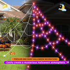 Halloween Spider Web Lights 550 LED Lighted Spider Web 16.4Ft Giant Halloween Decorations Light up with 8 Lighting Modes Waterproof & Timer for Indoor Outdoor House Haunted Yard Decor, Purple & Orange