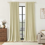100% Blackout Linen Curtains for Bedroom 90 inches Long, Thermal Insulated Room by Guken