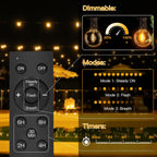 Ollny 35FT Solar Patio Lights, Waterproof Remote Control Dimmable Timers 3Modes Outdoor Light with 15 LED + 1 Spare Shatterproof Bulb, G40 String Lights for Outside Camping Backyard Tree Bistro