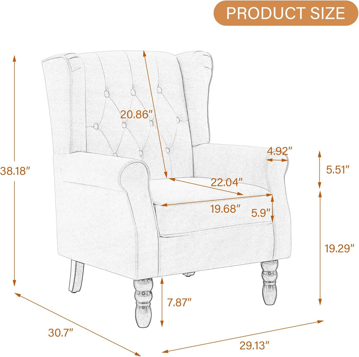 UIXE High Back Accent Chairs Set of 2, Upholstered Armchair in Fabric, Retro Wingback Arm Chair for Living Room, Comfy Single Sofa Bedroom Reading Seat with Solid Wood Legs - Black Blue