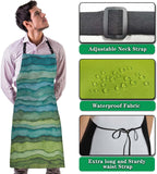 Garden Apron for Women Blue and Green Waves Cute Aprons for Men for Kitchen Cooking Restaurant BBQ Painting Crafting Gardening 27” (W) x 31” (H), Waterproof Apron