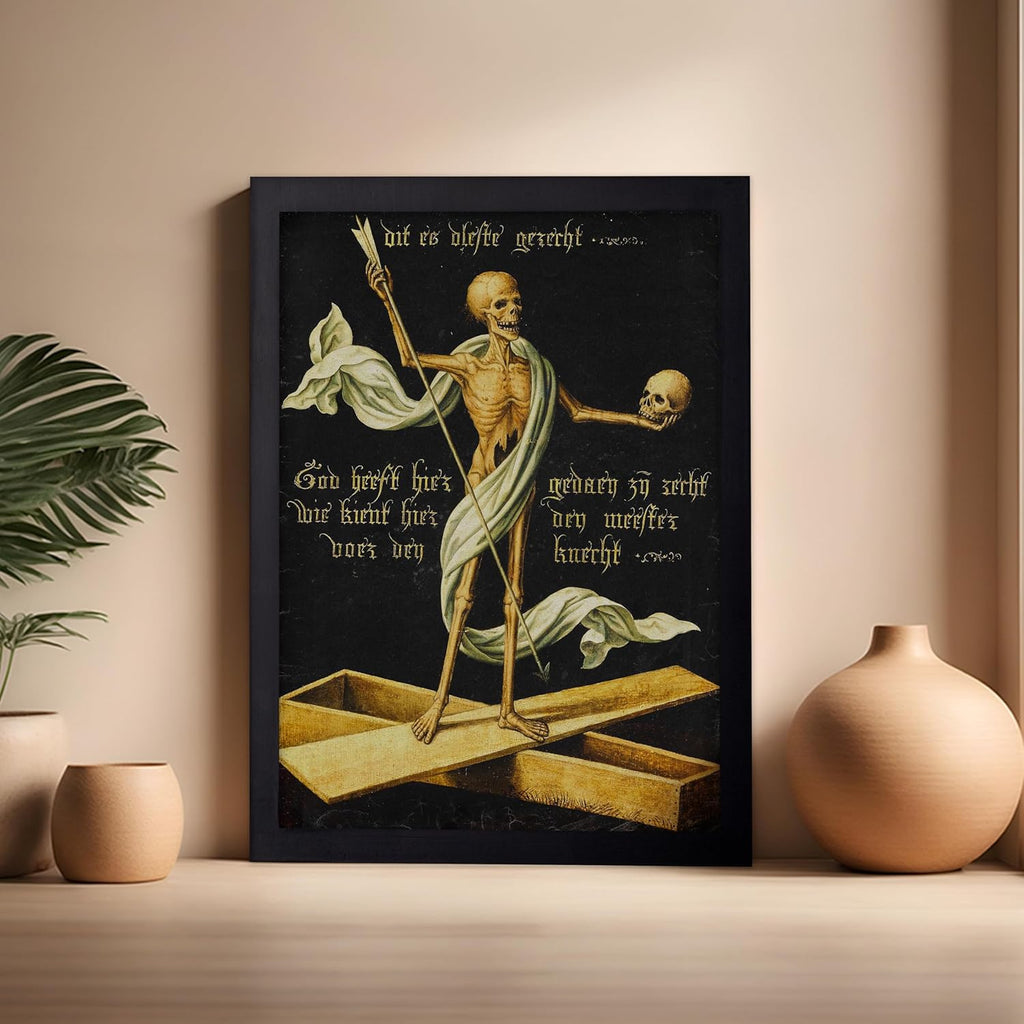 Poster Master Vintage Medieval Poster - Retro Gothic Print - Gift for Artist, Friend - Allegory of Life and Death, Skeleton, Dark, Skull - Wall Decor for Home, Living Room, 16x20 Black Framed
