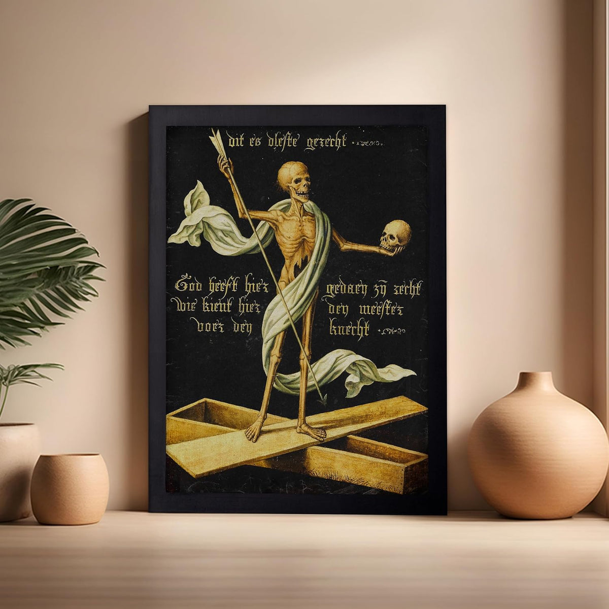 Poster Master Vintage Medieval Poster - Retro Gothic Print - Gift for Artist, Friend - Allegory of Life and Death, Skeleton, Dark, Skull - Wall Decor for Home, Living Room, 16x20 Black Framed