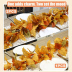 2PC Realistic Fall Garland for Mantle 6FT Fall Leaves Garland With Lights/Timer Fall Decorations for Home Porch Fall Leaf Garlands Autumn Decor for Thanksgiving Outdoor Fireplace Wedding Hanging Table