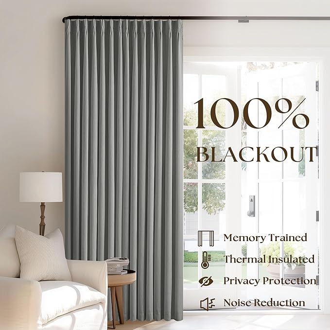 Grey Pleat Linen Blackout 102 Inch Curtains - Image 3